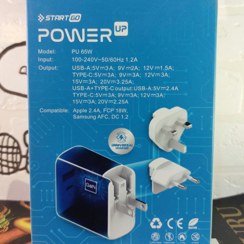 Advan Start Go Universal Charger Adapter for Traveler Dual Ports 65W With Gan Tech Qualcomm 3.0