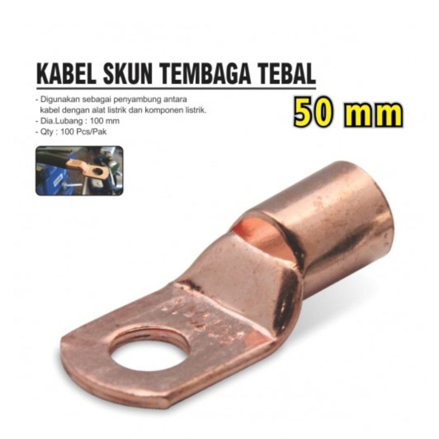 Aldo Kabel Skun Full Tembaga 50mm Per 10 Pcs Copper Cable Lug 50 mm Diameter Lubang 10 mm M10