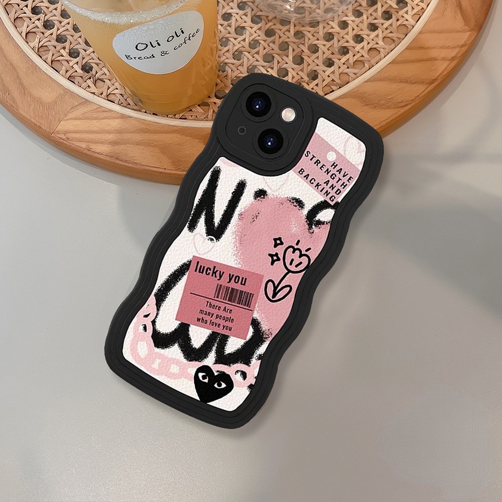 IPHONE Casing Bunga Cinta Hati Kompatibel Untuk Iphone14 11 12 13 Pro MAX iPhone7 8plus 6s Plus XR 14Plus XS MAX SE 2020 Bingkai Gelombang Lembut Grafiti Keren Bening Ponsel Cover