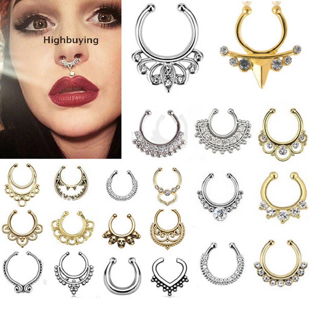 Hbid Ch Fake Septum Clicker Crystal Nose Ring Non Gantungan Clip On Perhiasan Glory