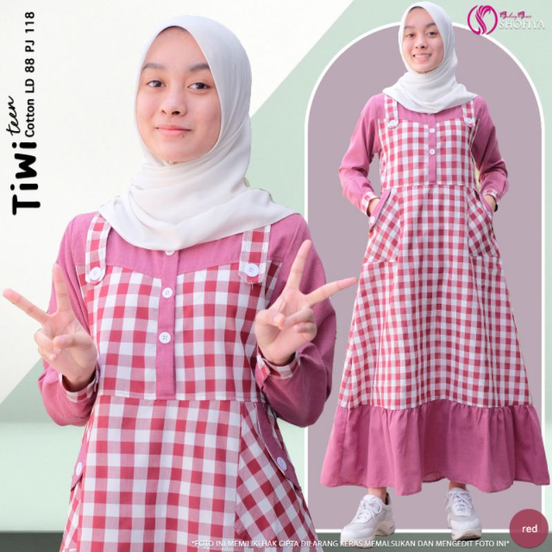 TIWI DRESS ORI SHOFIYA KIDS GAMIS ANAK REMAJA KATUN MOTIF KOTAK