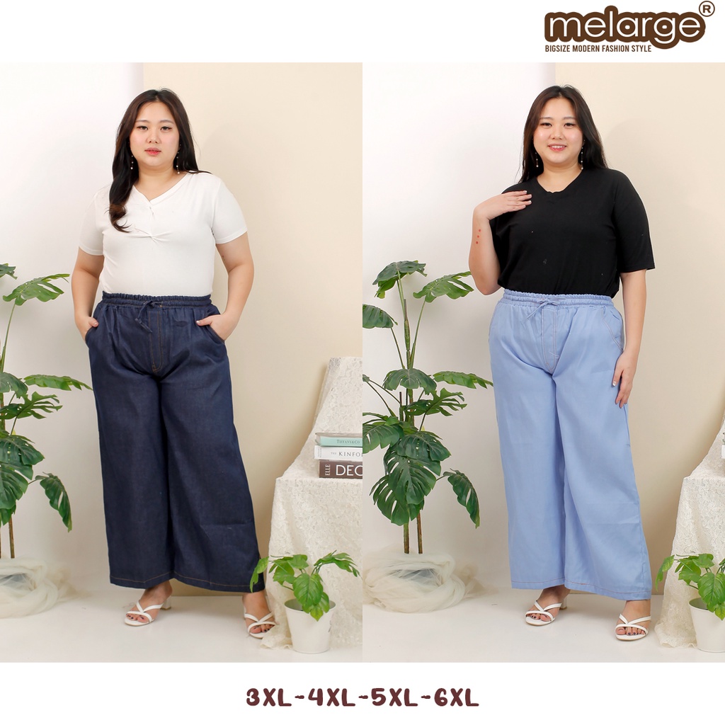 MELARGE - Celana Kulot Daily Kulot Jumbo Bigsize Celana Denim Wanita Jumbo Highwaist Jeans Bigsize