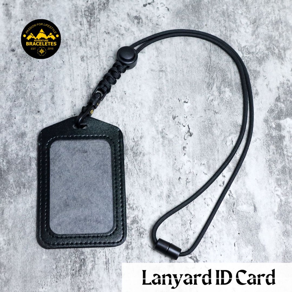 Lanyard ID Card Holder Kalung Name Tag Kulit Sintetis Tali Paracord 550 Gantungan Nama Kantor Office Event Multifungsi Premium