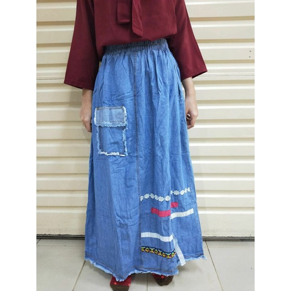 Gisela Skirt, ROK JEANS CANTIK MODIS FIT XXL LP 60-104 BAHAN JEANS WASH IMPORT TERMURAH KEKINIAN OOTD TERLARIS