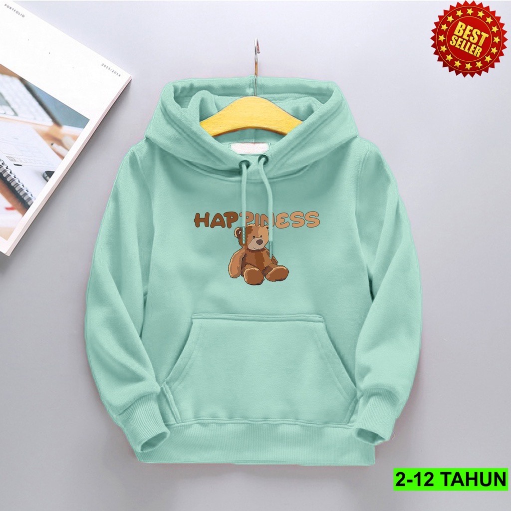 HAPPINES BEAR  Jumper Hoodie Anak II Jaket Hoodie Anak Viral Bahan Fleece Size M - XL ( Laki Laki &amp; Peremepuan )