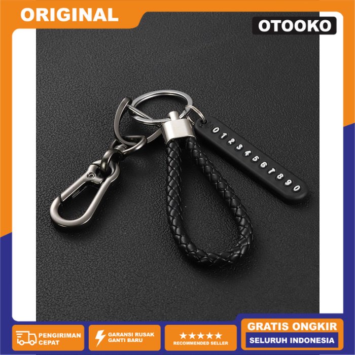 Set Gantungan Kunci Mobil Motor Tag No HP Buckle Tali Car KeyChain - Hitam