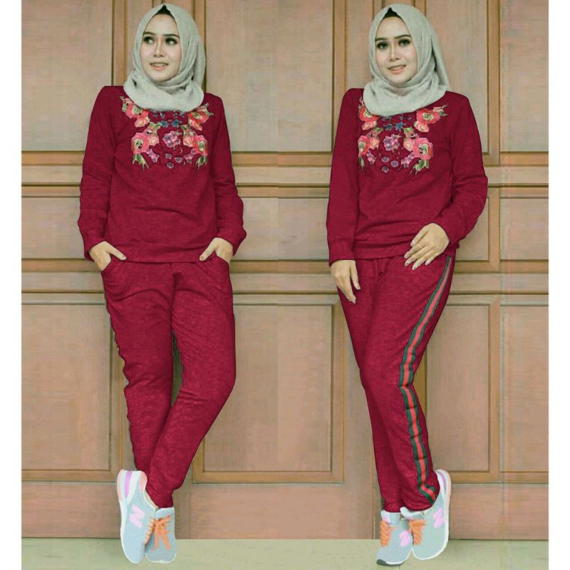 setelan baju olahraga wanita modern/baju senam remaja muslim/training lari pagi joging gym yoga