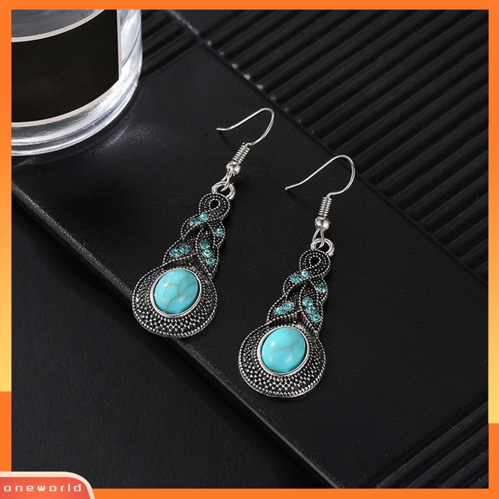 [oneworld] 1set Wanita Kalung Anting Faux Turquoise Vintage Jewelry Set Perhiasan Berkilau Electroplating Untuk Pesta