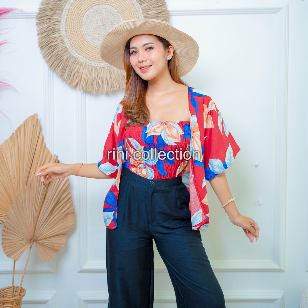 Cardigan Bali Set Kemben Bunga Baling-Baling