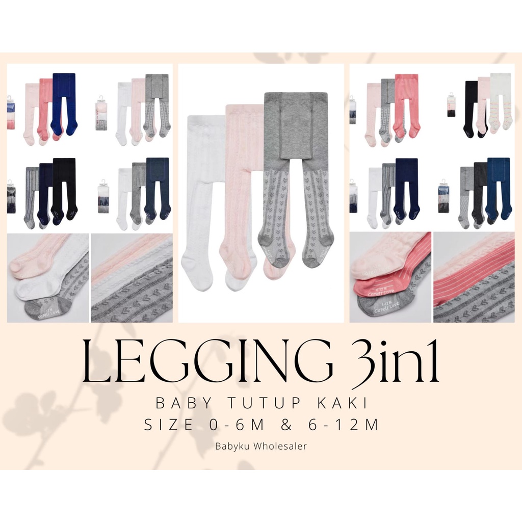Legging bayi tutup kaki bahan tebal ada anti slip 3in1