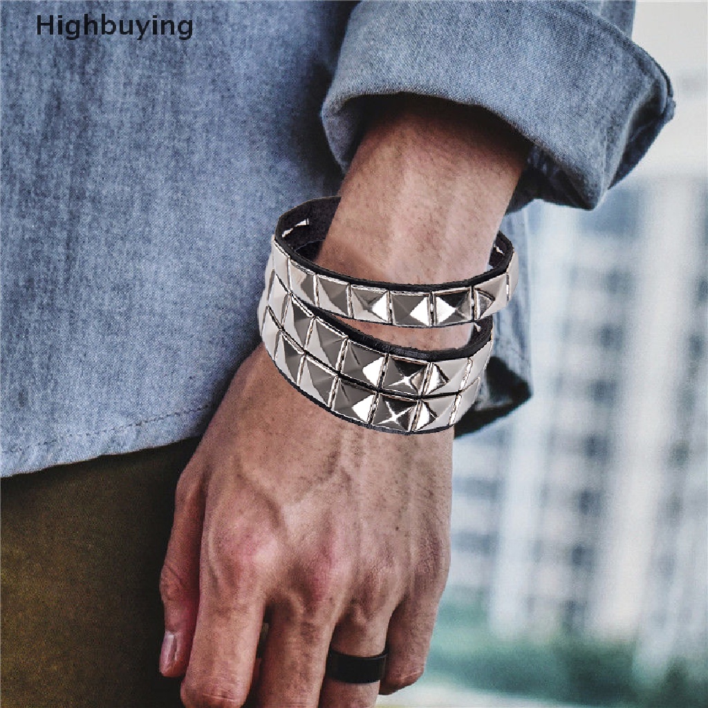 Hbid Unik Rivet Stud Manset Lebar Punk Gothic Rock Unisex Bangle Gelang Pria Perhiasan Glory