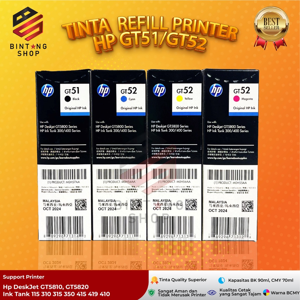 Tinta HP GT51 GT52 Tipe Printer GT5810 GT5820