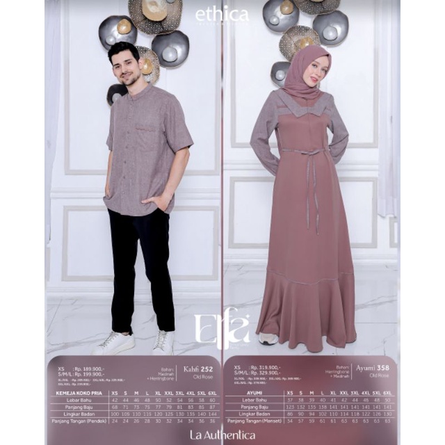 Ethica Couple 165 Old Rose Ayumi 358 Old Rose Kahfi 252 Old Rose Baju Muslim Gamis Couple Series Terbaru Lebaran 2023