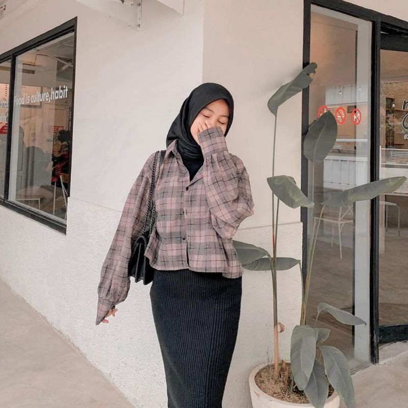 Oversize Tartan Shirt/Kemeja salur Crop/Kemeja Flanel