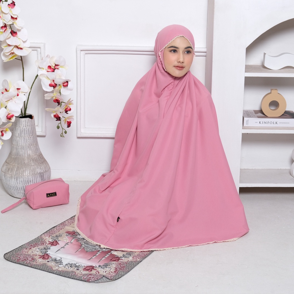 Full set Mukena 2 in 1 + Sajadah Syabina Katun Ponco Traveling Dewasa Resleting dagu