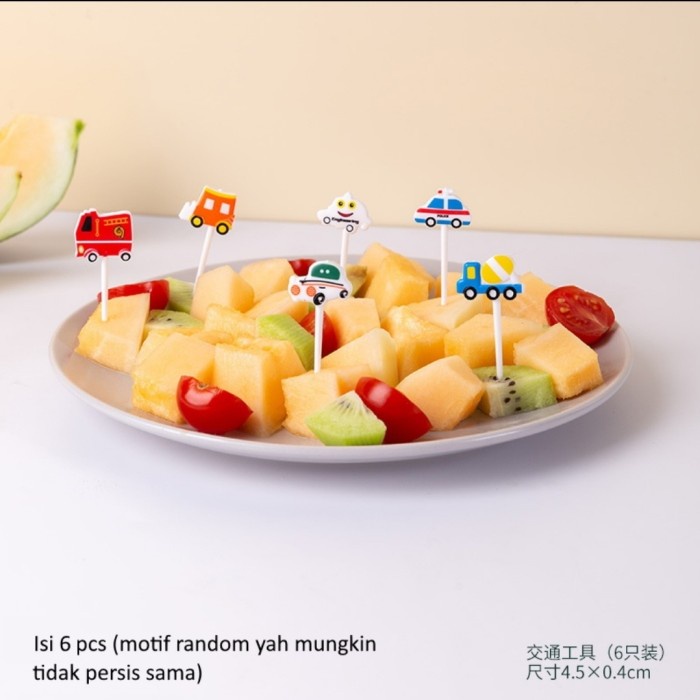 6pc Tusukan Bento Food Pick Buah MOBIL FIRE TRUK BEKO Hias Bekal Anak