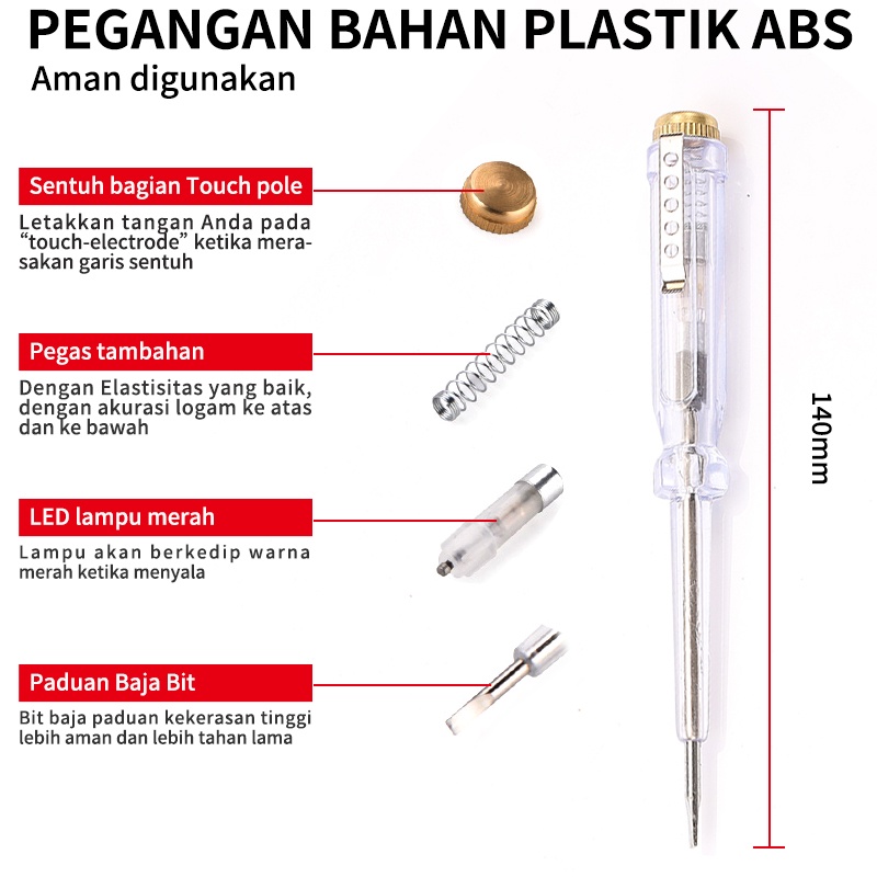 ISKU Test Pen/Tespen 100-500 VAC 14cm Plastik ABS Tester Mudah Dibawa