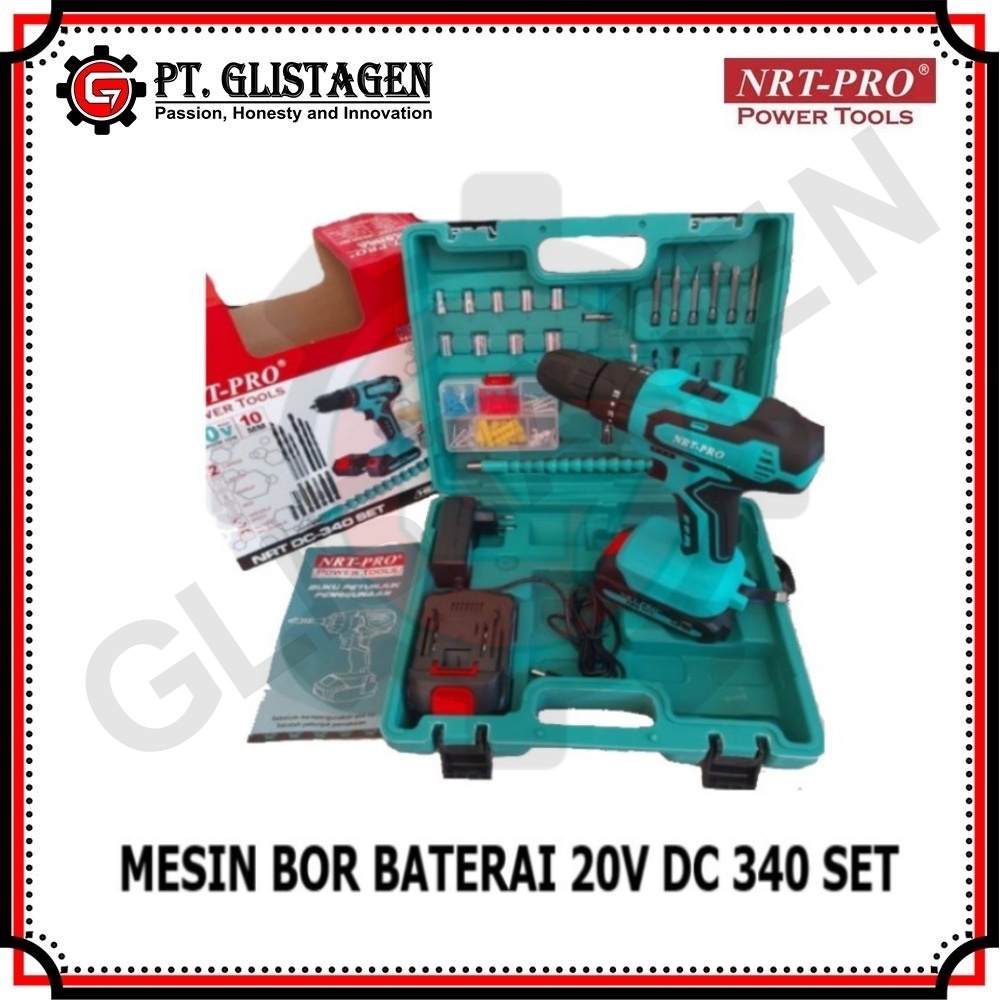 NRT-PRO 340HD Mesin Bor Tangan Cordless BATERAI Kayu Besi Beton Tembok Plus Mata  DRILL IMPACT NEW