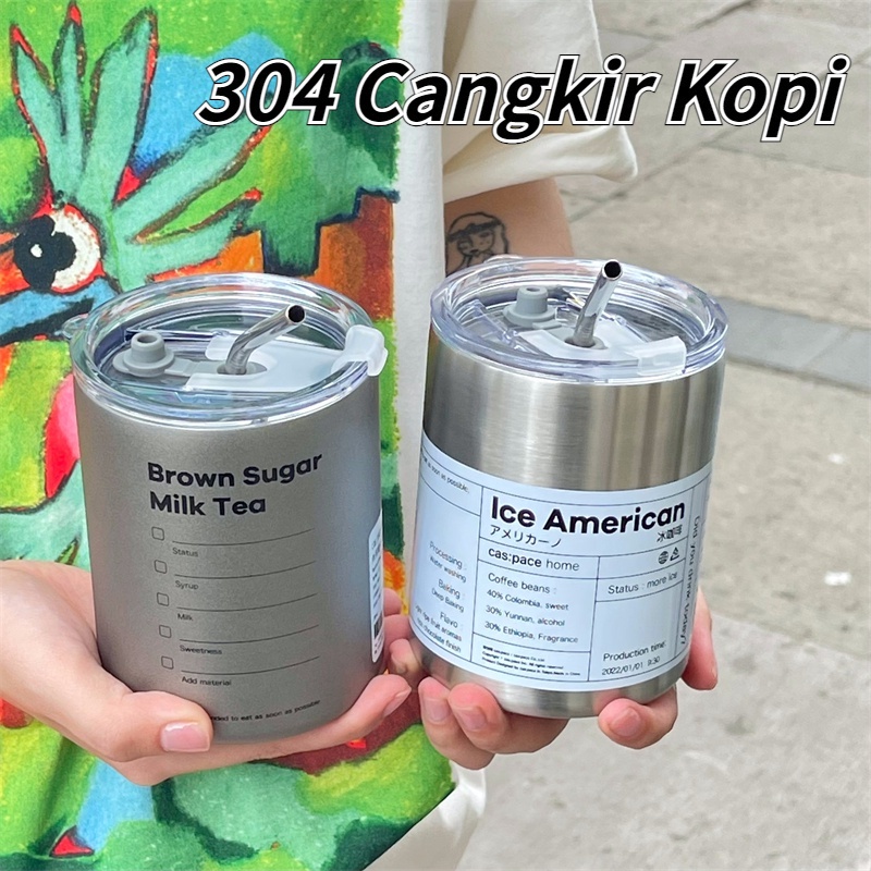 【COD】Cangkir Minum Kopi Es Bahan Stainless Steel 600ML Kapasitas Besar 600ML