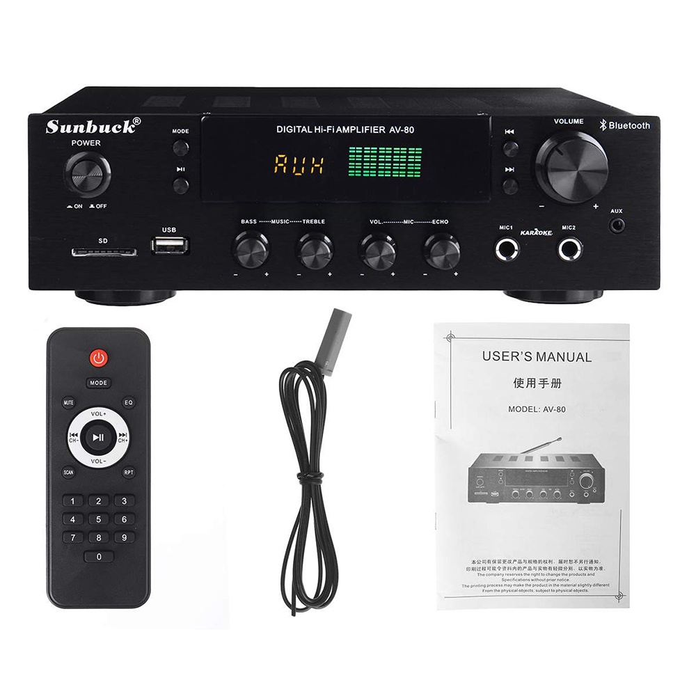 Sunbuck Audio Amplifier Bluetooth EQ Karaoke FM Radio 200W - AV-80 - Black