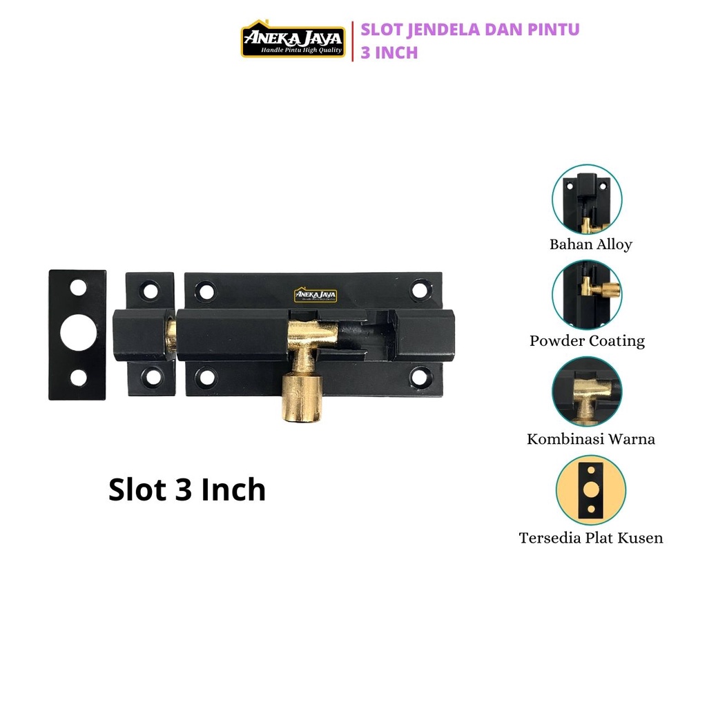 Grendel 3 inch 7,5 Cm Slot Jendela Pengunci Pintu Anti Karat Aluminium Tebal Murah Awet