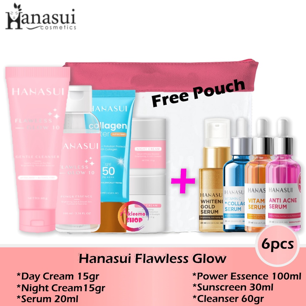 Paket Komplit Hanasui Normal Skin 6pcs (day cream+night cream+serum+essence+sunscreen spf 50+cleanser)