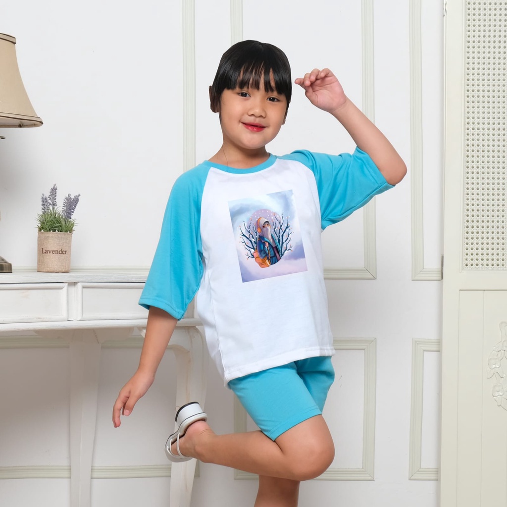 Hzl_outfit Set Baju Anak Perempuan 3/4 Sarah Badawy satu set baju dan celana pendek