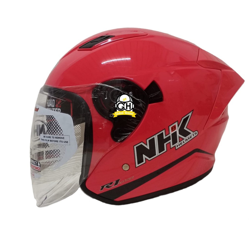 Helm NHK R1 Max Solid Pink Magenta Glossy Pink Magenta Kilat Double Visor Half Face - Helem Motor SNI DOT Touring Dewasa Pria Wanita Cewek Cowok Helmet Keren Terbaru Original