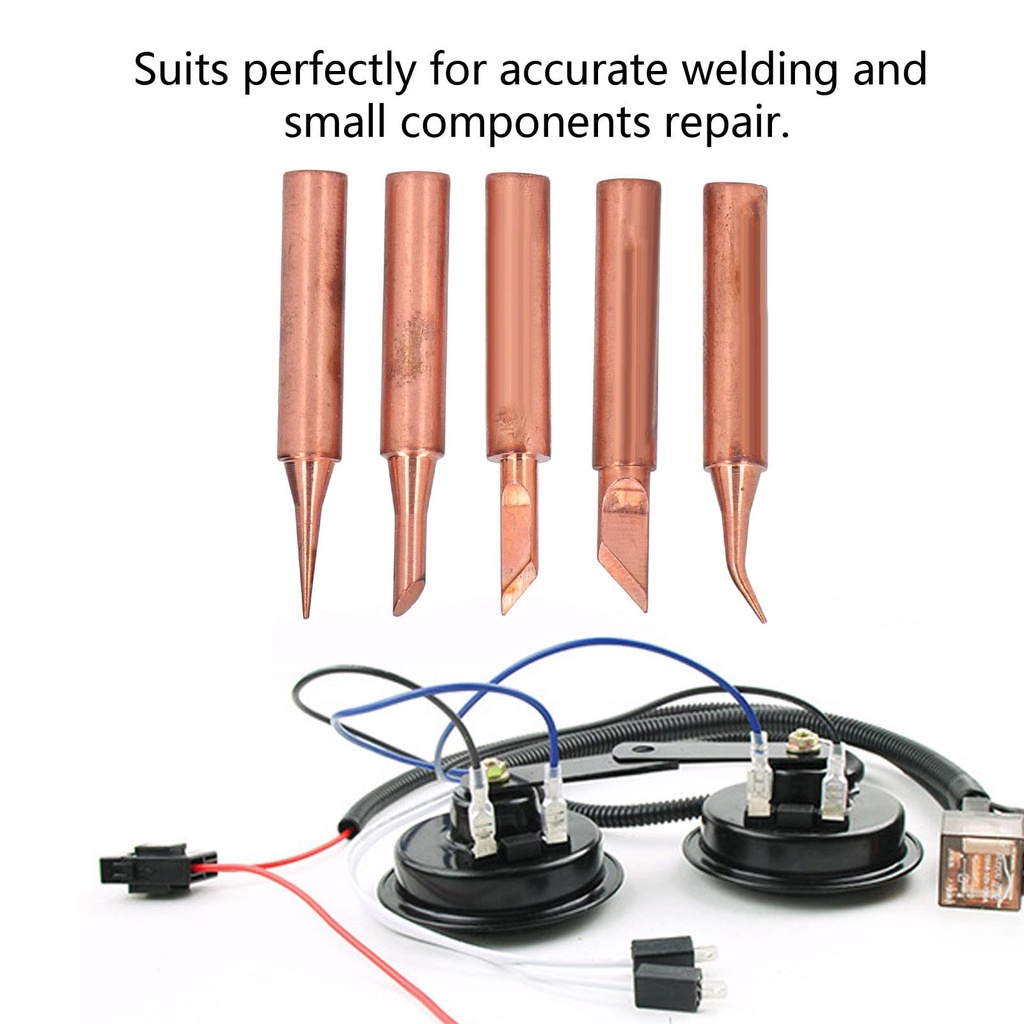 5in1 Mata Solder Ujung Tip Station Station-Solder Tip Tembaga Gold Lurus Bengkok Pisau