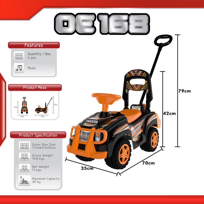 TTN Jeep Mobil Mobilan Duduk Dorong Bisa Dinaiki Dinaikin Mainan Anak - Orange