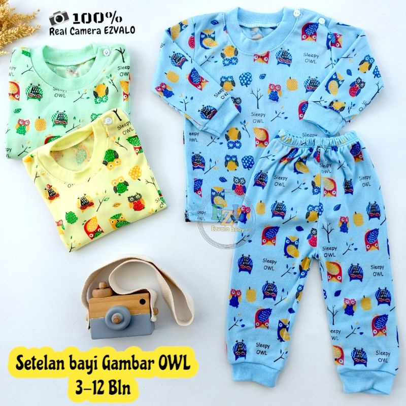 PIYAMA BAYI KAOS OBLONG SETELAN BAYI GAMBAR OWL