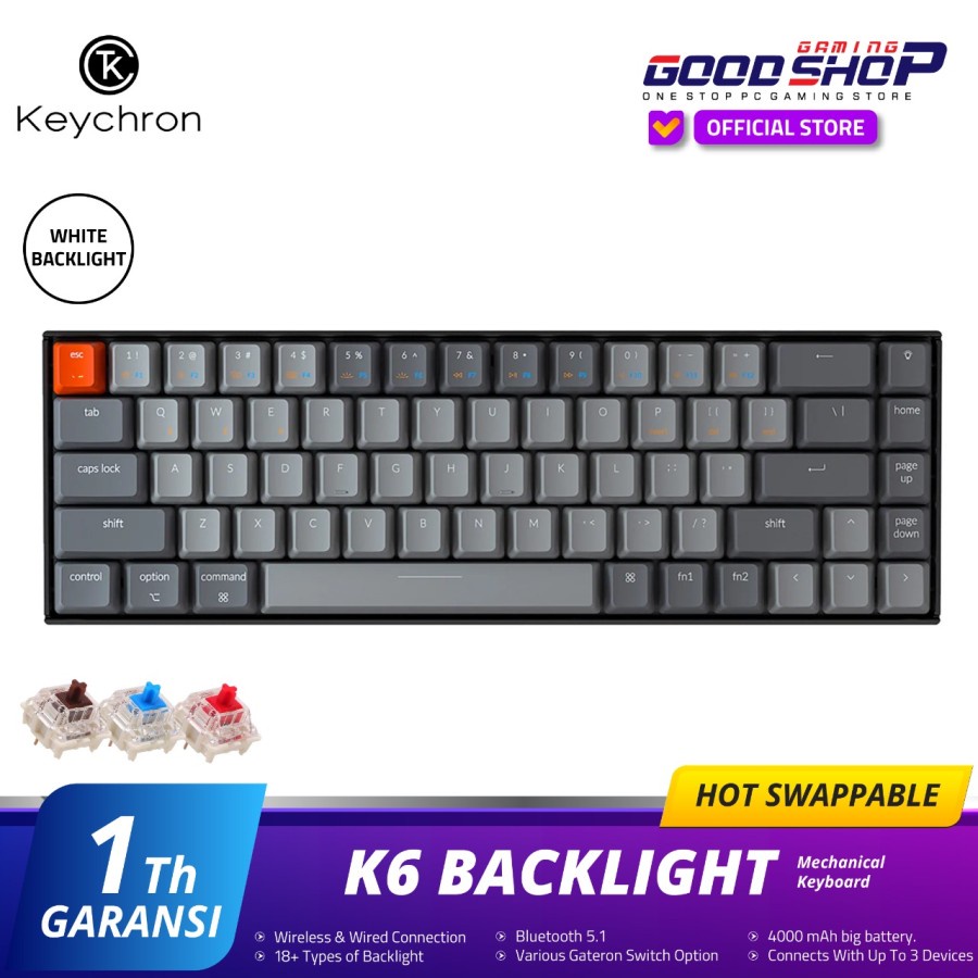 Keychron K6 Hot-Swappable WHITE Backlight PLASTIC Frame Keyboard