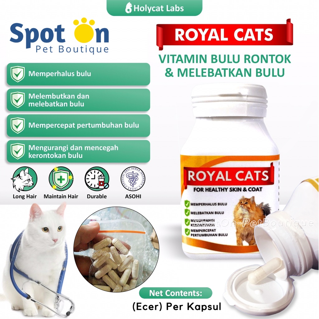 (Ecer) Royal Cats 5 Kapsul, 1 Kapsul | Vitamin Bulu Kucing Healthy Skin and Coat | Mengurangi Kerontokan Menyehatkan Bulu  Lebat Halus Mengkilap Anti Rontok