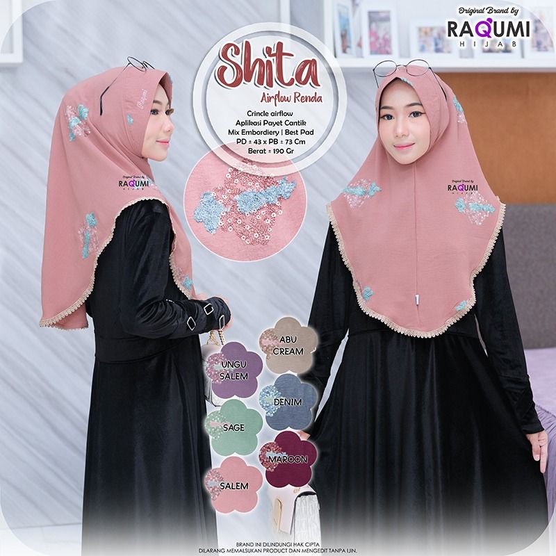 Raqumi Hijab || Khaka Fashion || Shita Airflow Renda Berlabel ORI Raqumi Hijab Bahan Crincle Airflow