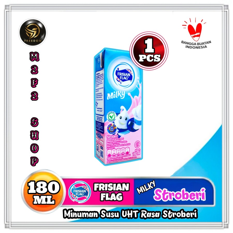 Frisian Flag Susu Bendera Cair Milky Zuzhu Kotak UHT Rasa Stroberi | Strawberry - 180 ml (Kemasan Sa
