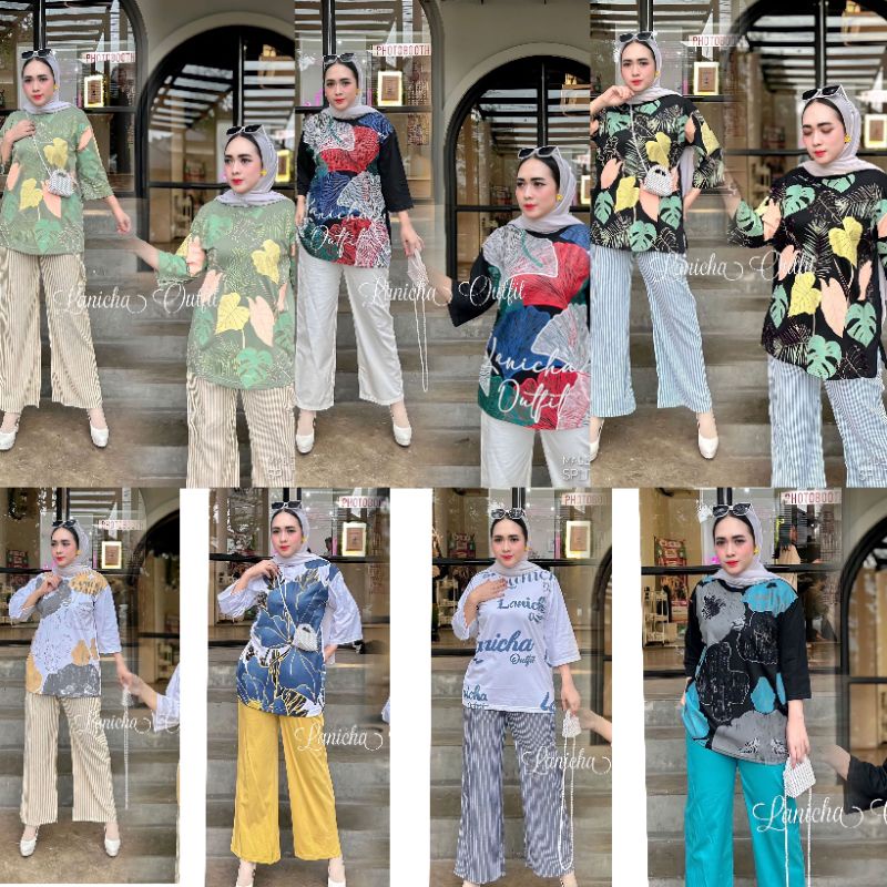 ONE SET LANICHA/SET CELANA LANICHA TERBARU/ONE SET KAOS/SET CELANA KAOS OVERSIZE