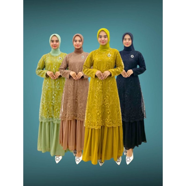PB Prilly Busana - MELISA DRESS TILE BORDIR MIX CERUTY MALAYSIA  -  DRESS BRUKAT - DRESS PESTA - MUSLIM - MEWAH - SERAGAM