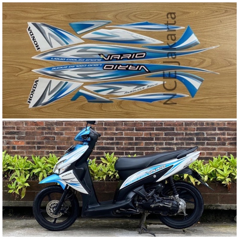 STIKER STRIPING MOTOR VARIO 110 CARBU 2011 2012 PUTIH LIS BIRU