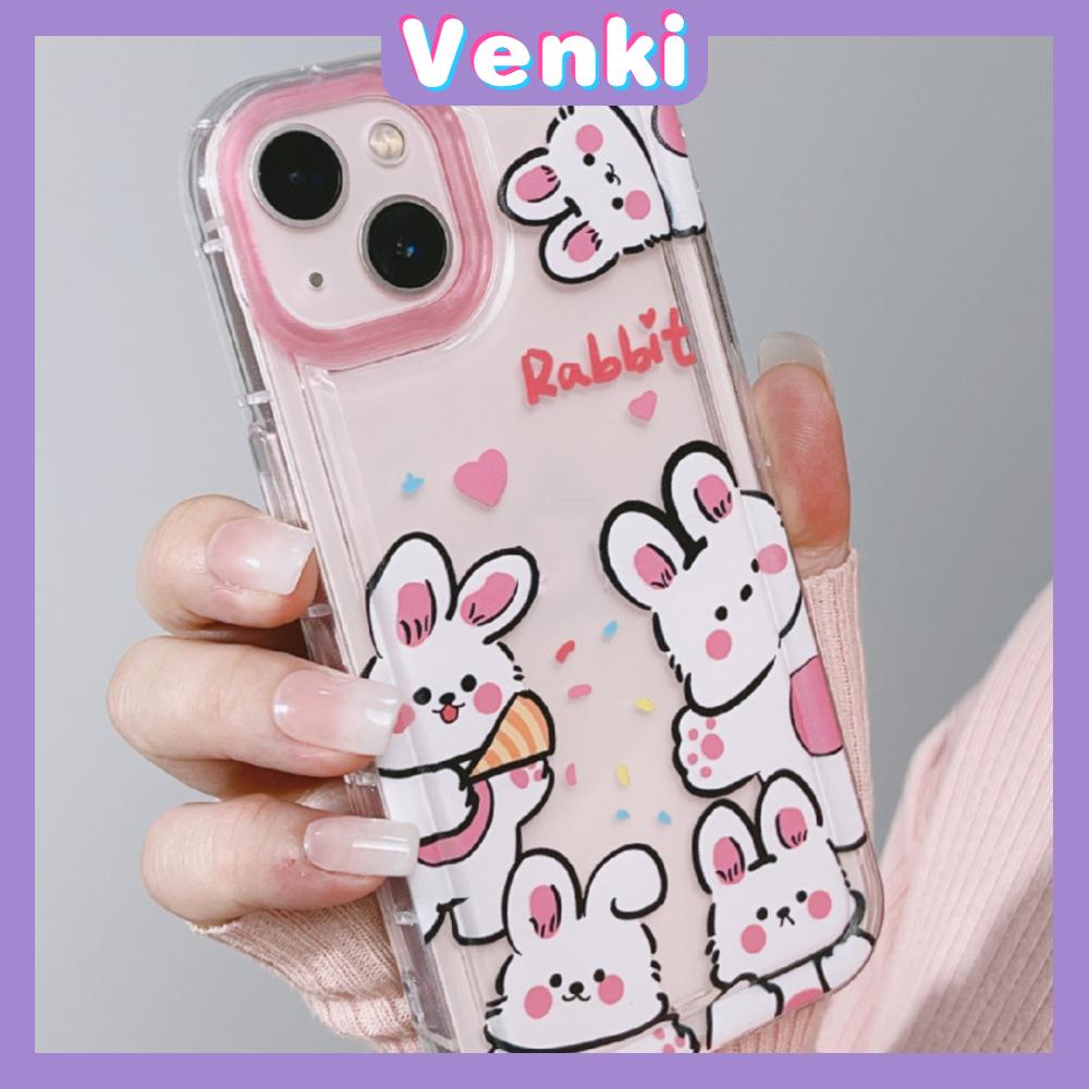 Case For iPhone 14 Pro Max TPU Soft Jelly Airbag Clear Case Cute Pink Rabbit Camera Protection Shockproof For iPhone 14 13 12 11 Plus Pro Max 7 Plus X XR