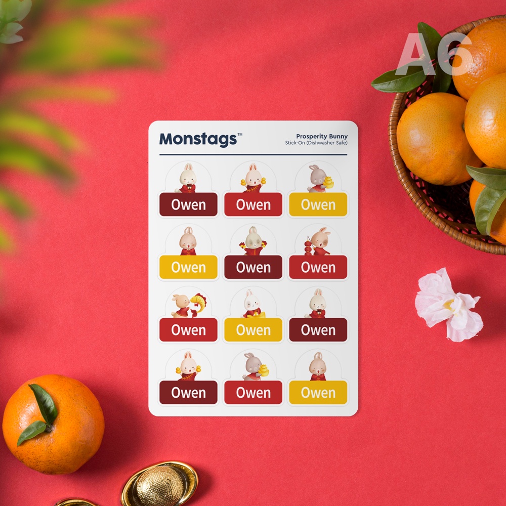 

Monstags Sticker Label / Stick-On Waterproof Tag - Prosperity Bunnies