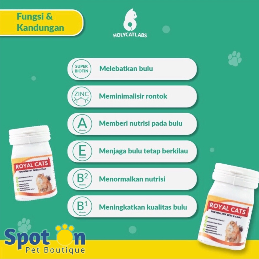 Royal Cats 60 Kapsul, 40 Kapsul, 10 Kapsul | Vitamin Bulu Kucing Healthy Skin and Coat | Mengurangi Kerontokan Menyehatkan Bulu  Lebat Halus Mengkilap Anti Rontok