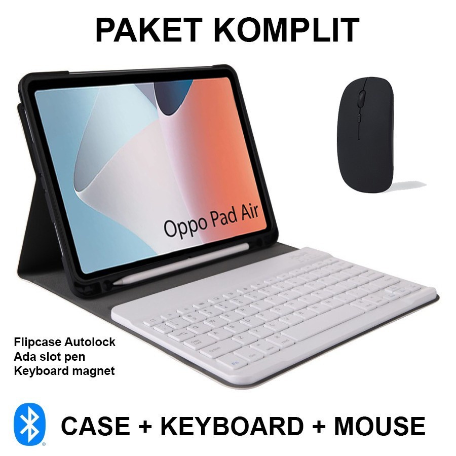 PAKET SUPER LENGKAP Tab Oppo Pad Air Keyboard + Sarung + Mouse Bluetooth Book Case