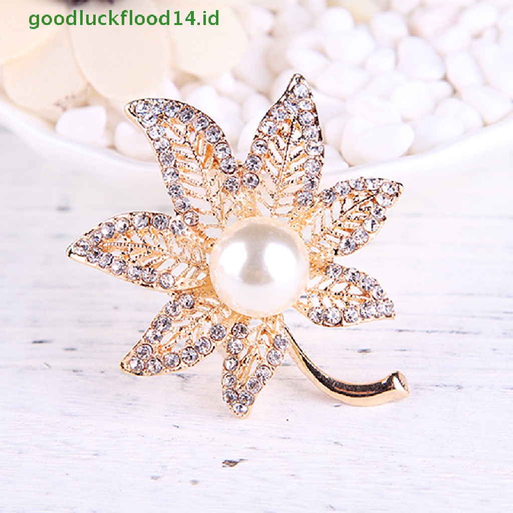 [GOOGFOUR] Bros Bunga Maple Leaf Pearl Brooch Pin Untuk Wanita Buket Sweater Syal Pakaian Korsase Perhiasan Hadiah [TOP]