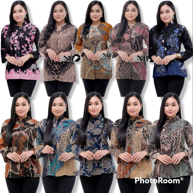 Blus Batik Atasan Batik Wanita Modern Sakura Merah Putri Malu Cibulan Biru Pink Toska Encim Jumbo