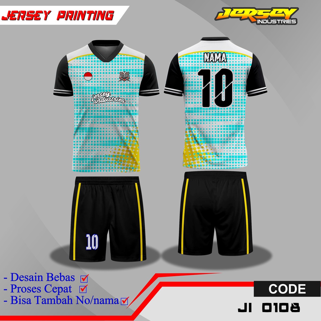Jersey Olahraga Sepak Bola Desain Keren, Baju Jersey Team Futsal Full Printing - Bisa Ubah Nama Nomo