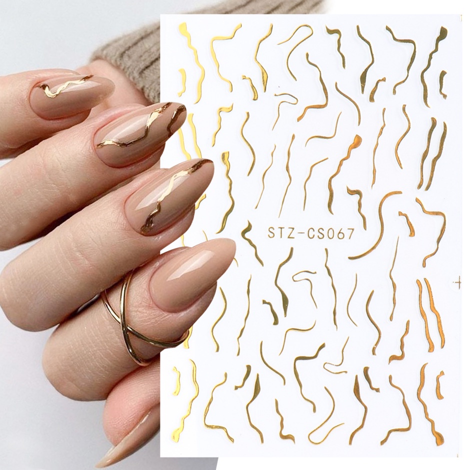 GELASA Stiker Kuku Nail Art Sticker Geometric Garis Line Gold Silver Rosegold