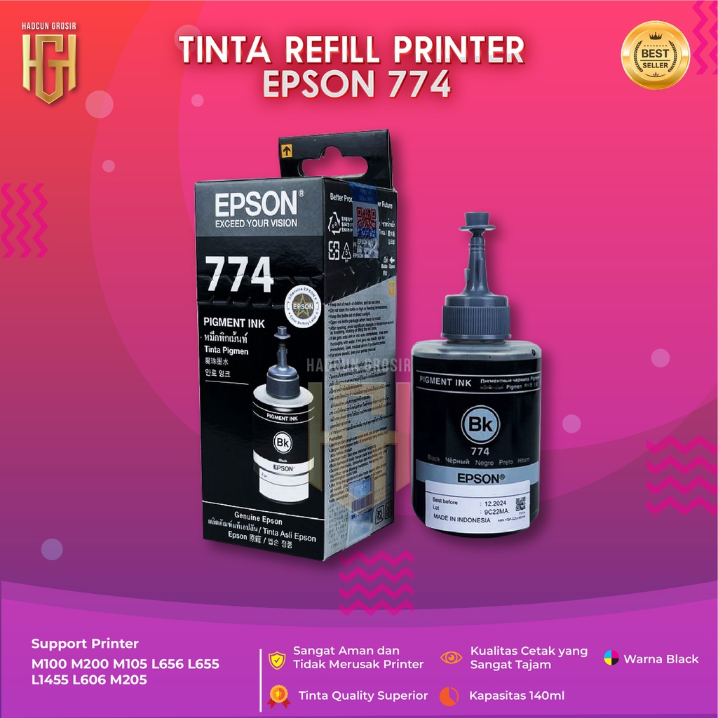 Tinta Epson 774 Black Tinta Printer M100 L606 M205 M200 M105 L656 L655 L1455 Dus Baru