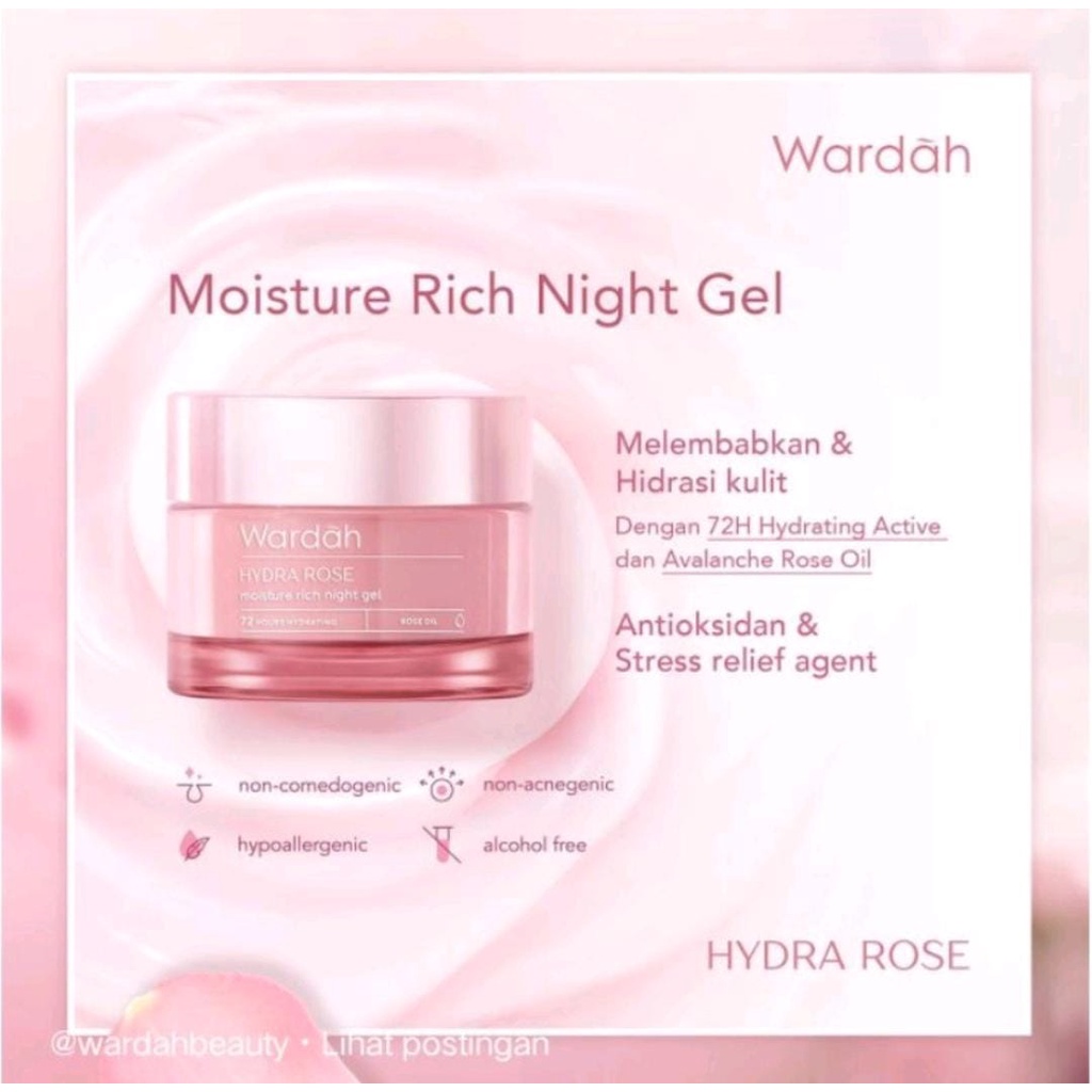 Wardah Hydra Rose Moisture Rich Night Gel - Kulit Kering dan Dehidrasi