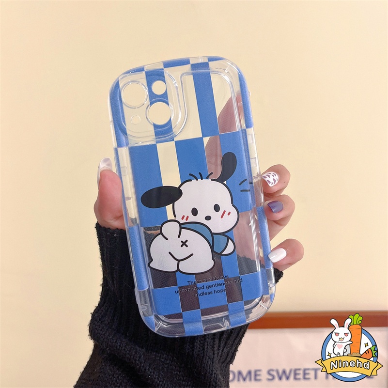 IPHONE Casing Kompatibel Untuk Iphone14 13 12 11 Pro Max X Xr Xs Max SE 8 7 6 6s Plus Lovely Pacha Dog Phone Case Blue Lattice Clear Space Case Airbag Shockproof Soft Case Cover Pelindung