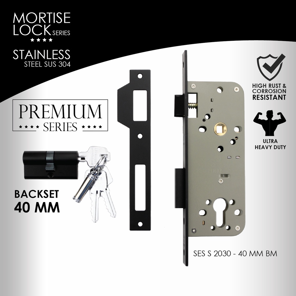 Body Kunci Pintu - Mortise Lock SES 2030 - 40 MM BM Sus 304